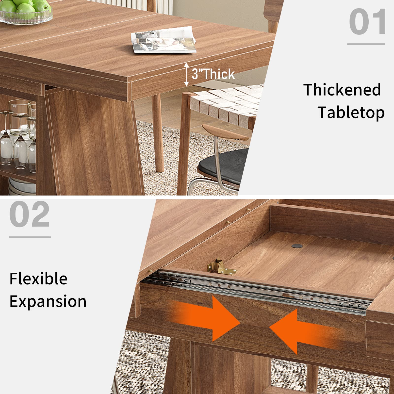DT005 - WA 43.3"–59" Extendable Dining Table with Storage, Rectangular Table - Yanosaku SotreFurnitureDT005-WA