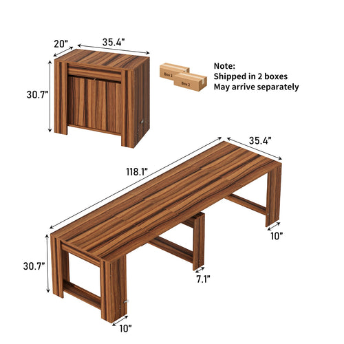 Extendable Dining Table for 2-12 People, Expandable Space-Saving Kitchen Table with Built-In Leaf Storage for Small Spaces - YanosakuTableUS-DT008-WA