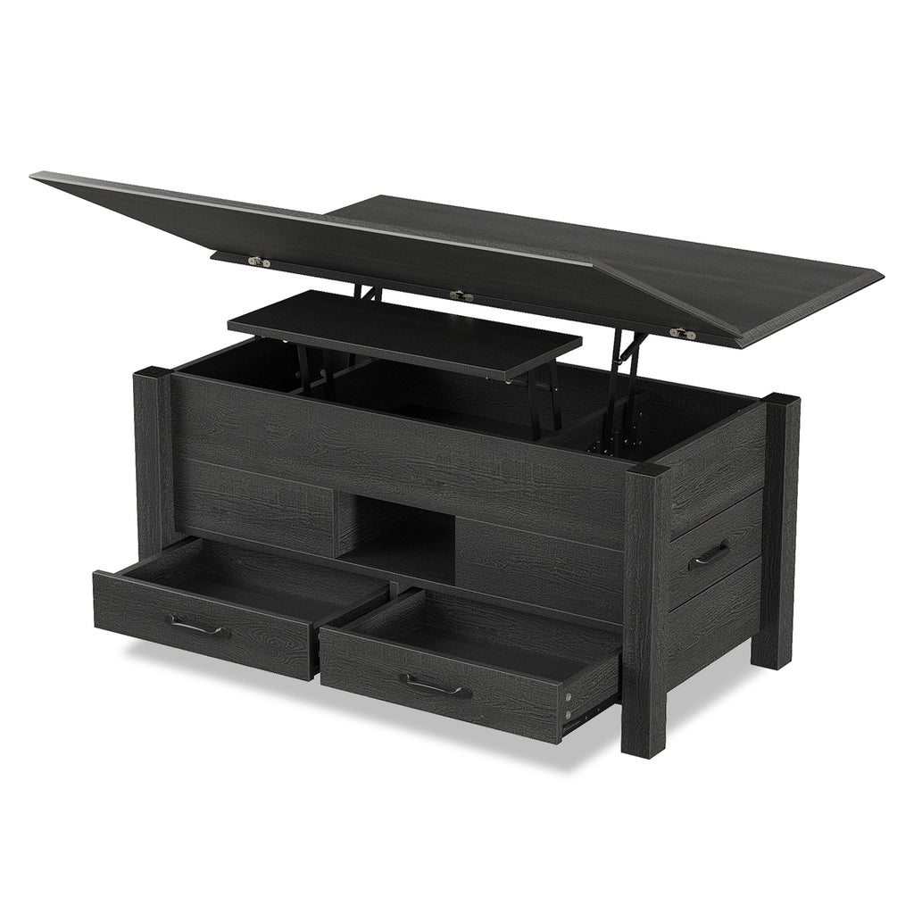 Lift Top Coffee Table, 39.4" Multi-Function Convertible Coffee Table with 4 Storage Drawers & Hidden Compartment- Vektaya - VektayaDeskCT003