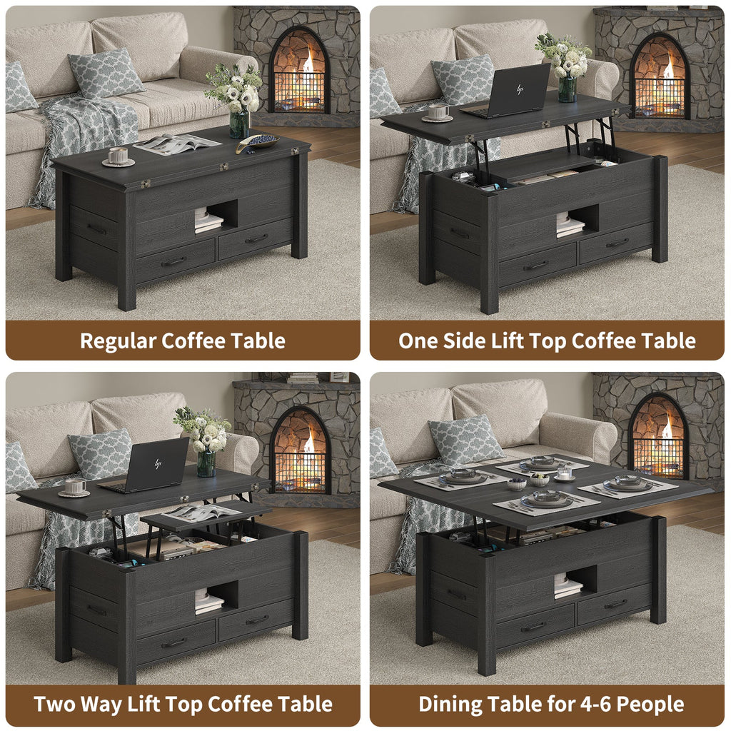 Lift Top Coffee Table, 39.4" Multi-Function Convertible Coffee Table with 4 Storage Drawers & Hidden Compartment- Vektaya - VektayaDeskCT003