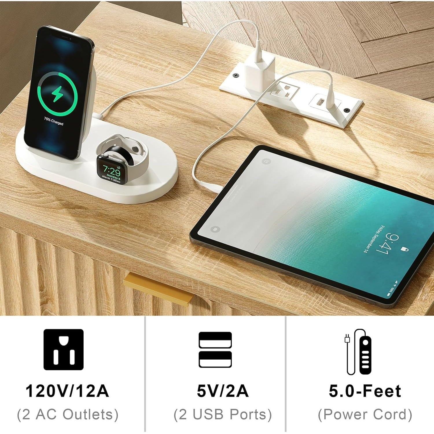 Night Stand with Drawer Storage Bed Side Table End Table Large Modern Wood Wide Bedside Stand - Yanosaku SotreFurniture