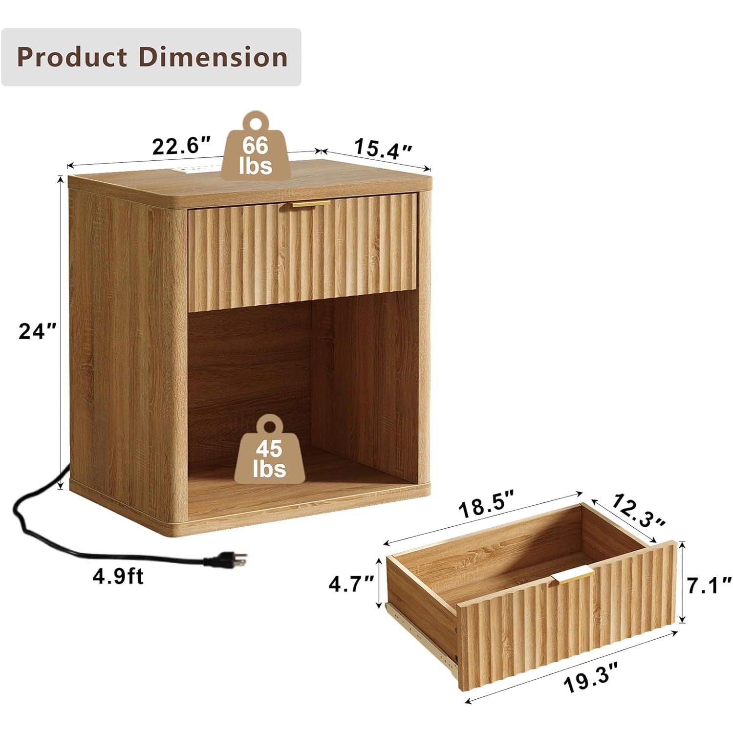 Night Stand with Drawer Storage Bed Side Table End Table Large Modern Wood Wide Bedside Stand - Yanosaku SotreFurniture
