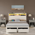 Queen LED Bed Frame with LED, USB Charging, Storage Drawers White