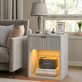 Fluted LED Nightstand with Charging Station, Drawer Side Tables, Oak