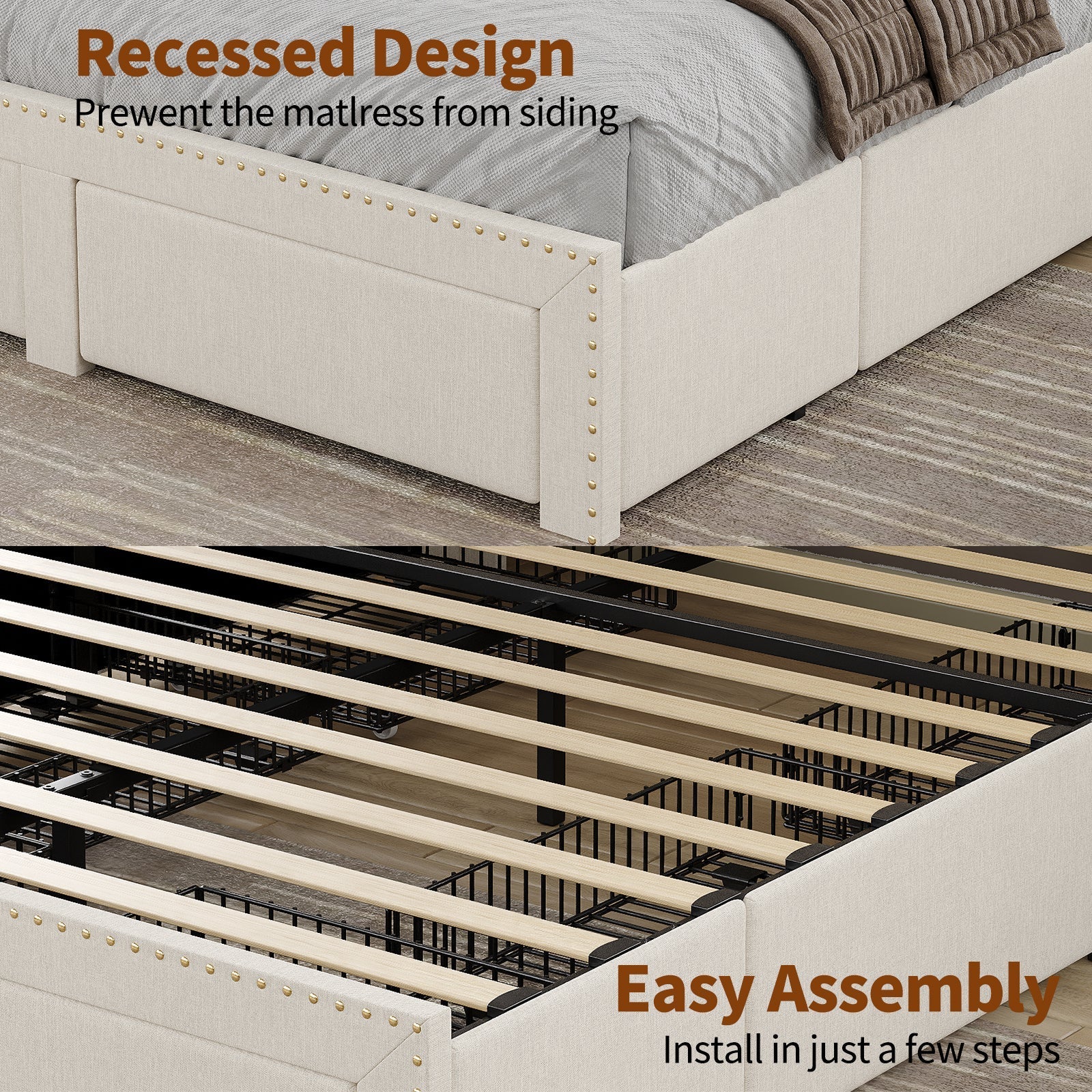 Vektaya US - BF009 - WH Queen/King Bed Frame 6 Drawers,Headboard,Lights,Charging,White. - VektayaFurnitureUS-BF009-WH-K-1