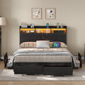 Full Metal Bed Frame with USB Charging, Storage Drawers, No Box Spring Needed Black