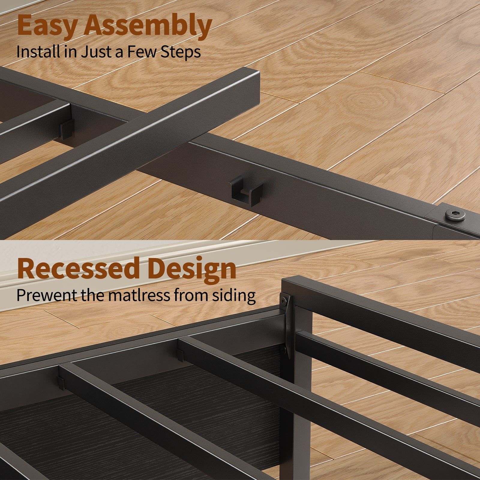 Full Metal Bed Frame with USB Charging, Storage Drawers, No Box Spring Needed Black