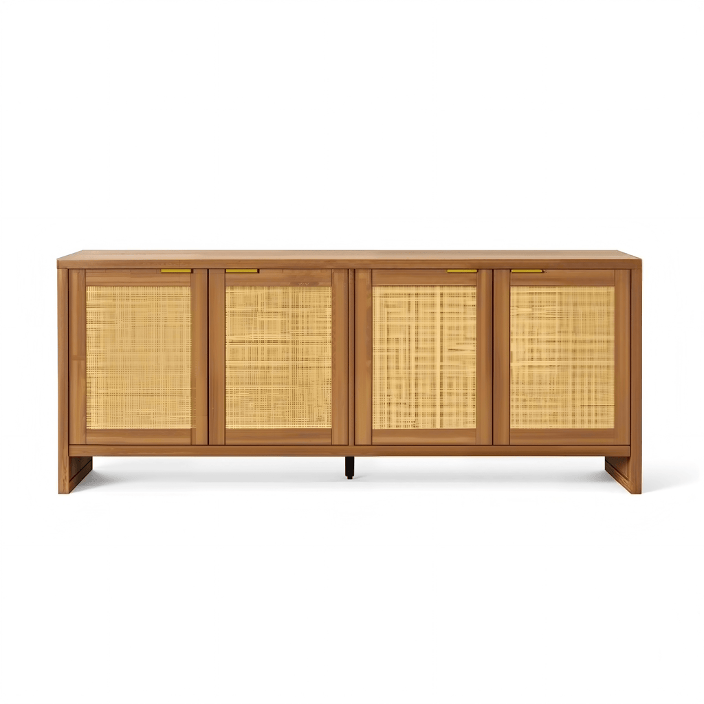 61.5" Rattan TV Stand for TVs up to 65", 4-Door, Walnut