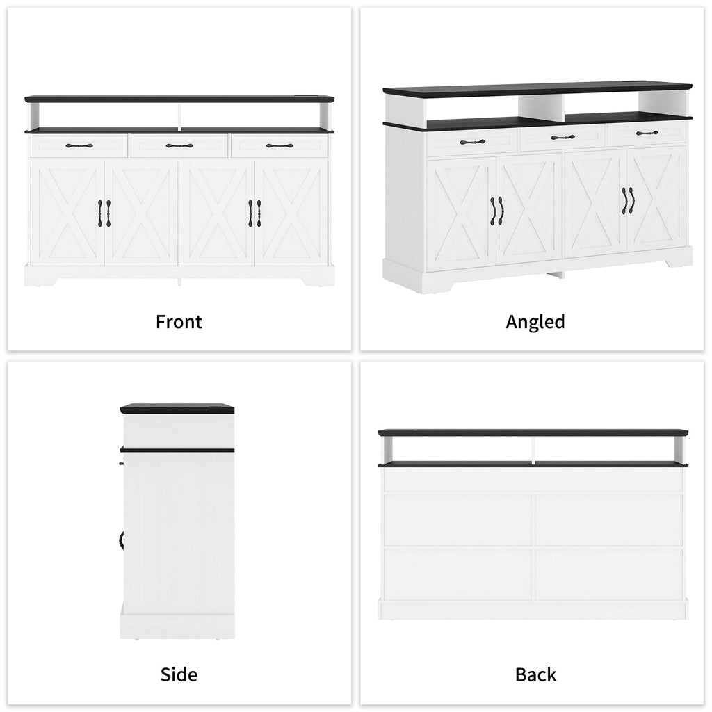 63" Buffet Cabinet with Charging Station, White