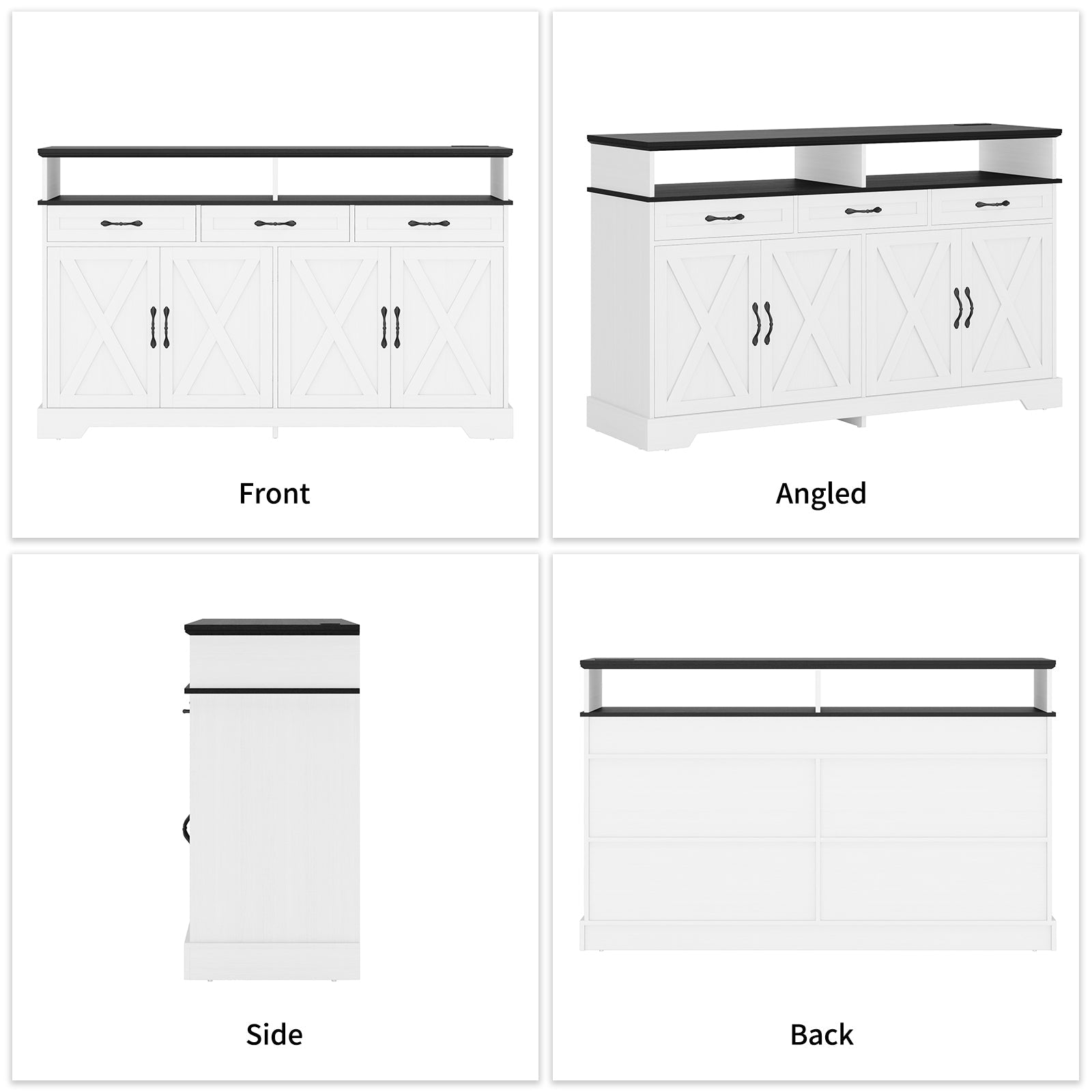 63" Buffet Cabinet with Charging Station, White