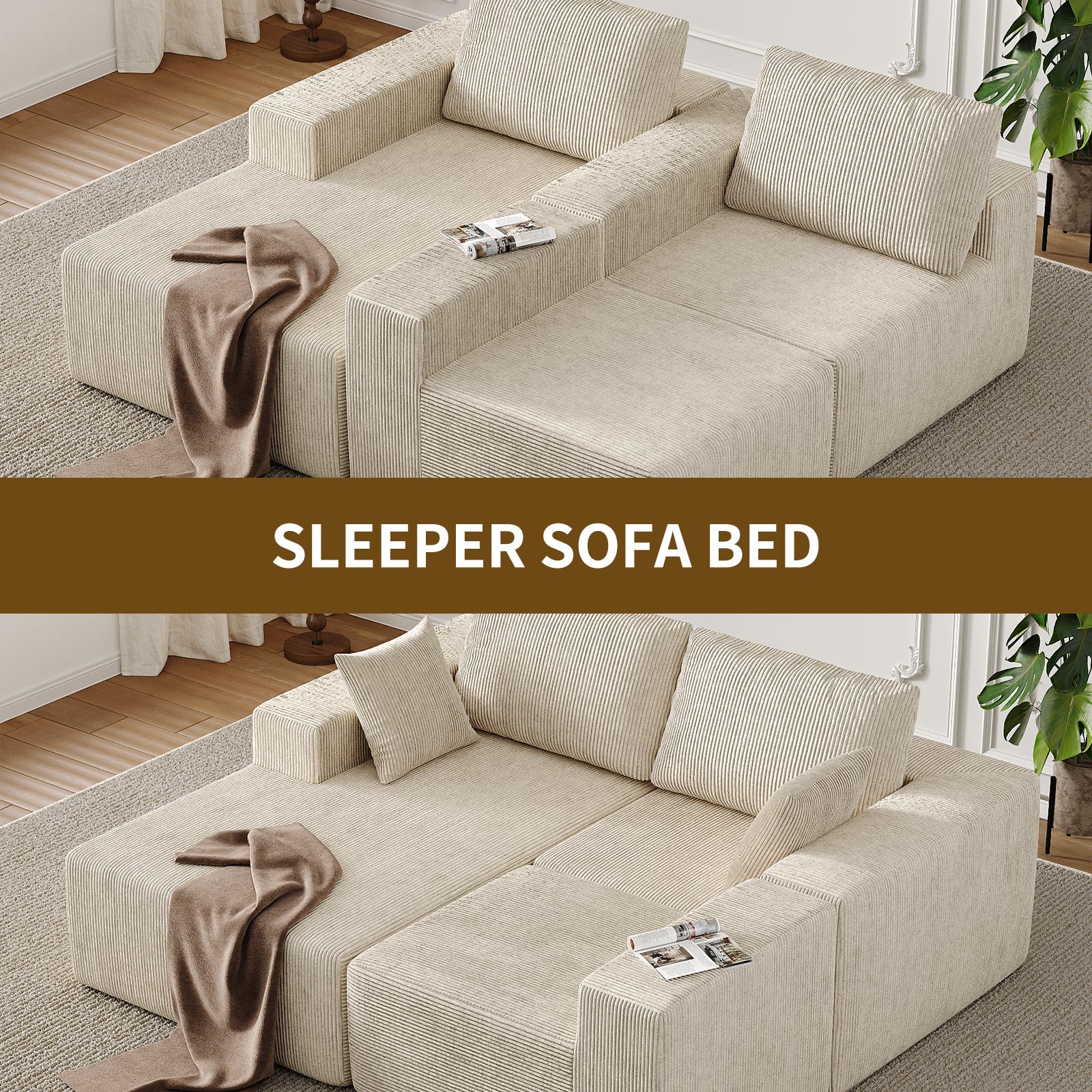 107" L-Shaped Modular Sectional Sofa with Chaise, Beige