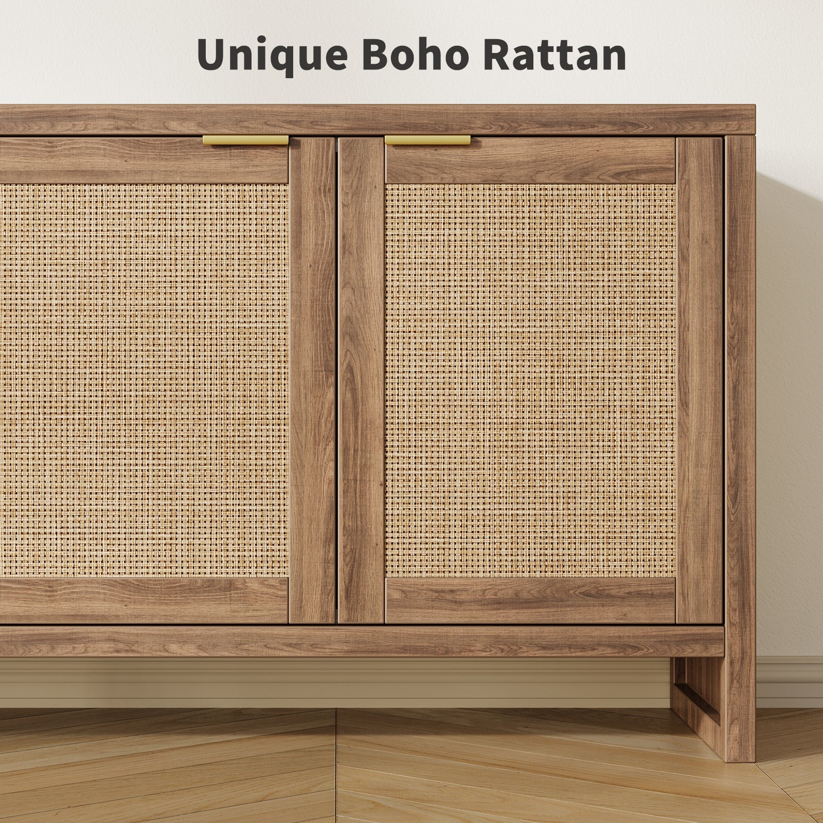 Vektaya US - SR011 - WA 61.5" Rattan TV Stand for TVs up to 65", 4 - Door, Walnut - VektayaFurnitureUS-SR011-WA