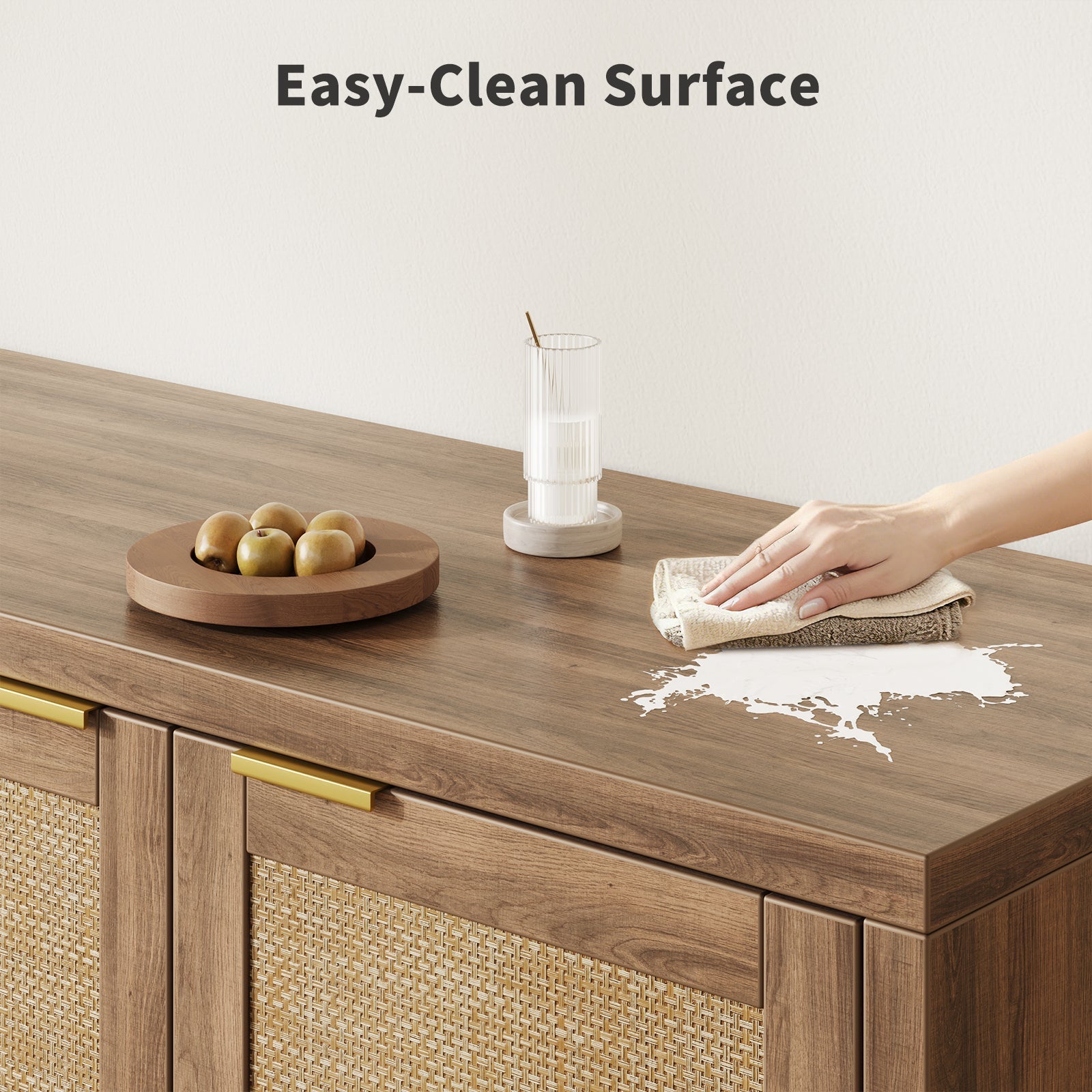 Vektaya US - SR011 - WA 61.5" Rattan TV Stand for TVs up to 65", 4 - Door, Walnut - VektayaFurnitureUS-SR011-WA