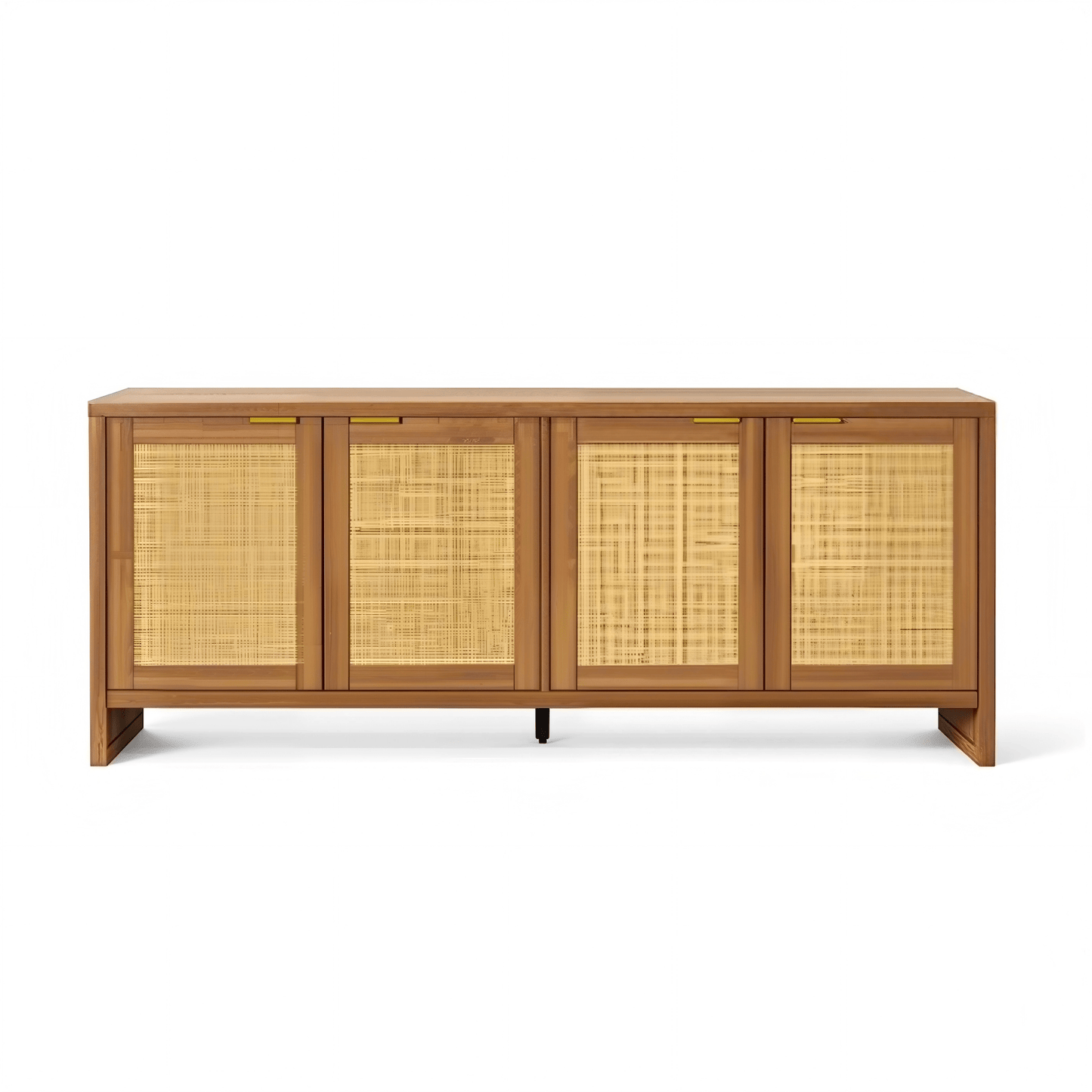 Vektaya US - SR011 - WA 61.5" Rattan TV Stand for TVs up to 65", 4 - Door, Walnut - VektayaFurnitureUS-SR011-WA