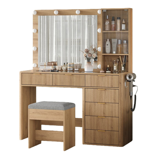 Vektaya US - VD013 Bedroom Makeup Vanity desk with LED Mirror, 7 Drawers - VektayaFurnitureUS-VD013-NR