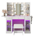 3-Drawer LED Mirror Vanity Desk with Charging Station, 2 Cabinets, Chair, White