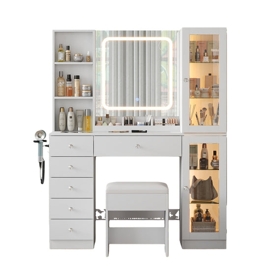 Vektaya US - VD036 Bedroom Makeup Vanity desk with mirror, 6 Drawers - VektayaFurnitureUS-VD036-WH