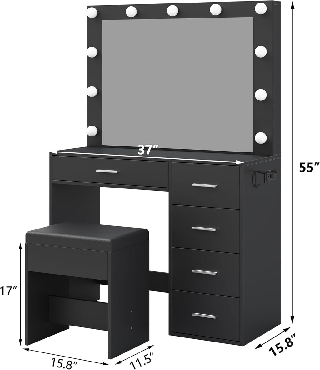 5-Drawer LED Mirror Vanity Desk