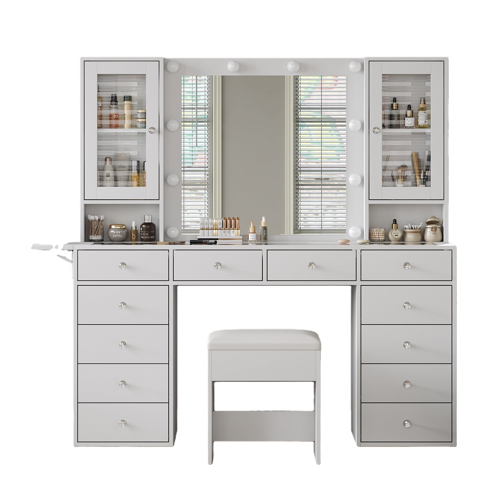 VD012 Bedroom Makeup Vanity desk with LED Mirror, 12 Drawers