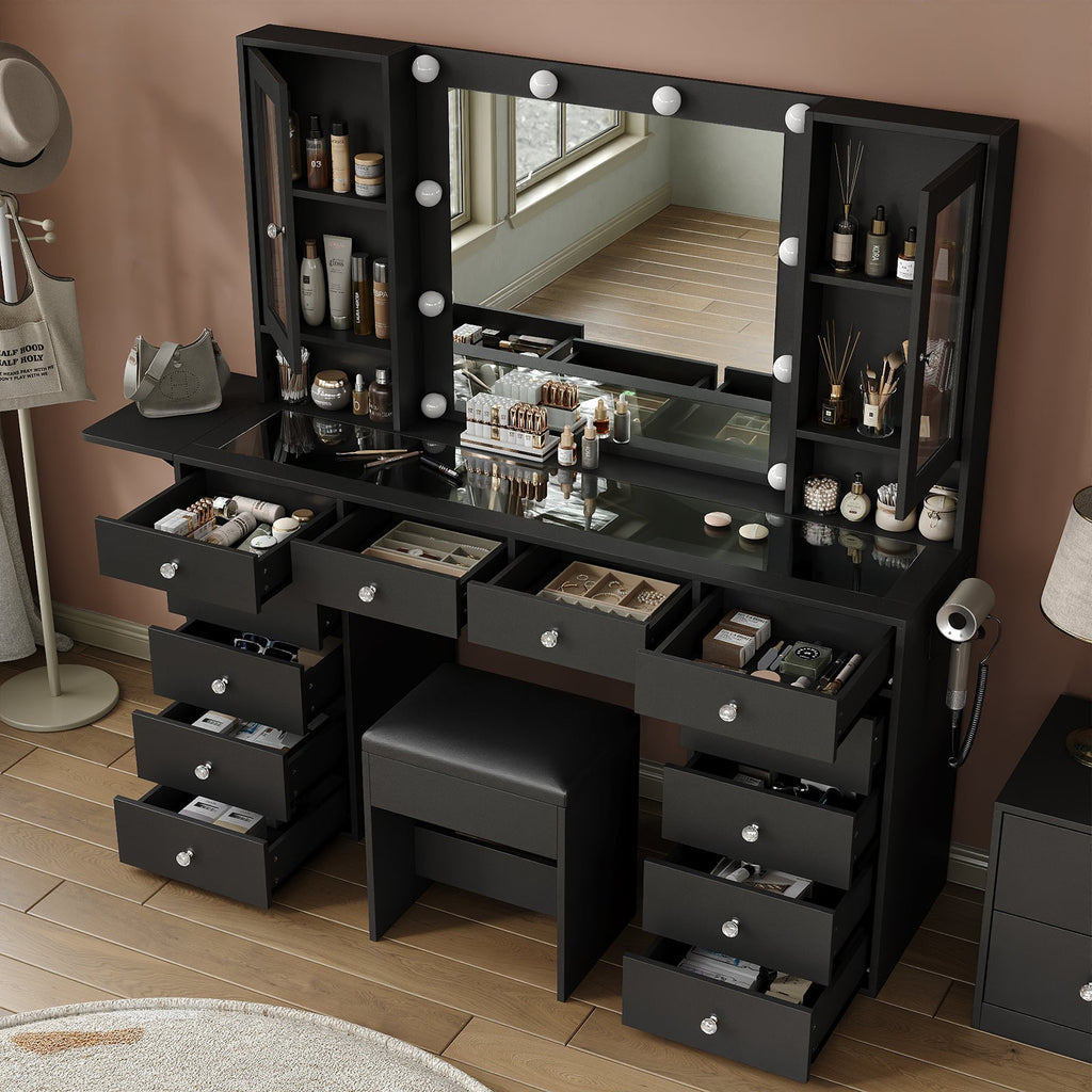 12-Drawer LED Mirror Vanity Desk