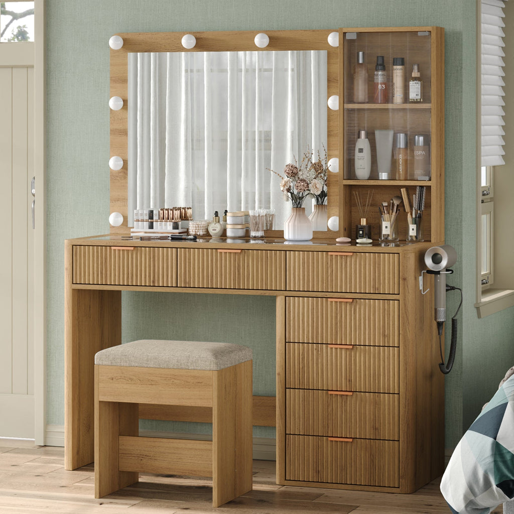 VD013 Bedroom Makeup Vanity desk with LED Mirror, 7 Drawers