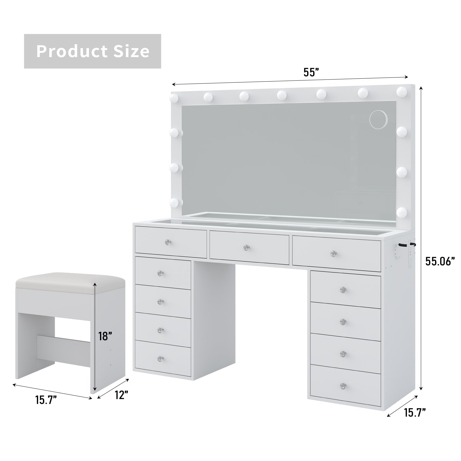 11-Drawer LED Mirror Vanity Desk