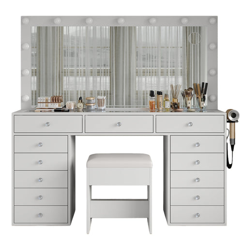 13-Drawer LED Mirror Vanity Desk