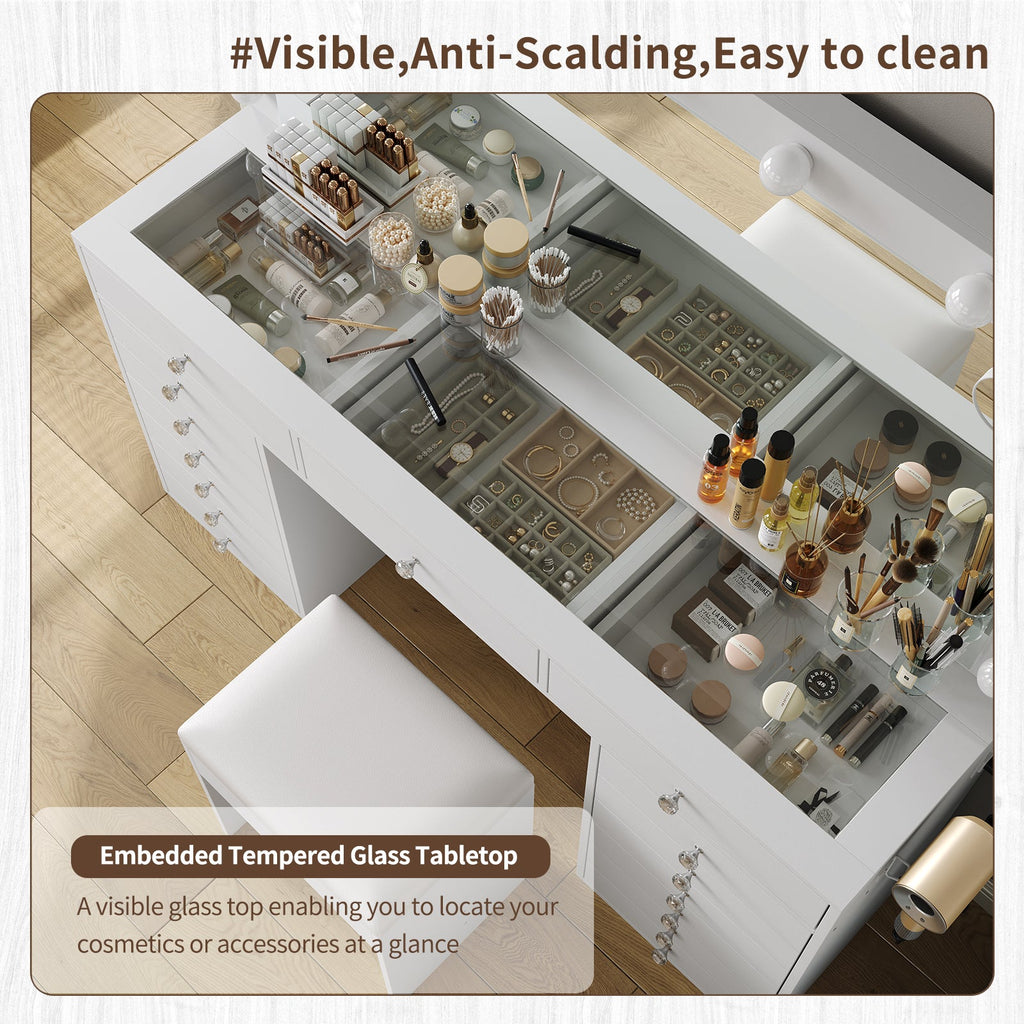 15-Drawer LED Mirror Vanity Desk