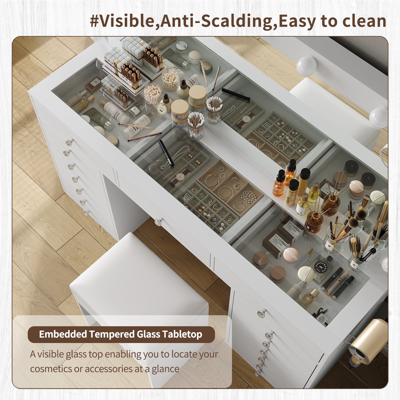 15-Drawer LED Mirror Vanity Desk