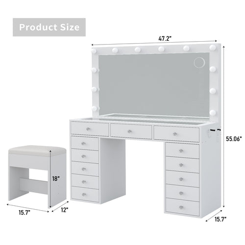 13-Drawer LED Mirror Vanity Desk