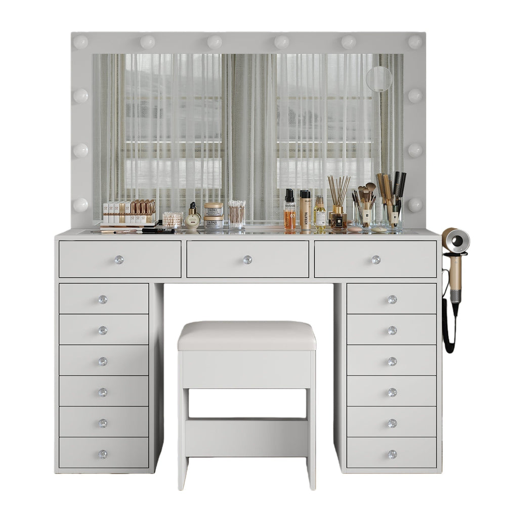 15-Drawer LED Mirror Vanity Desk