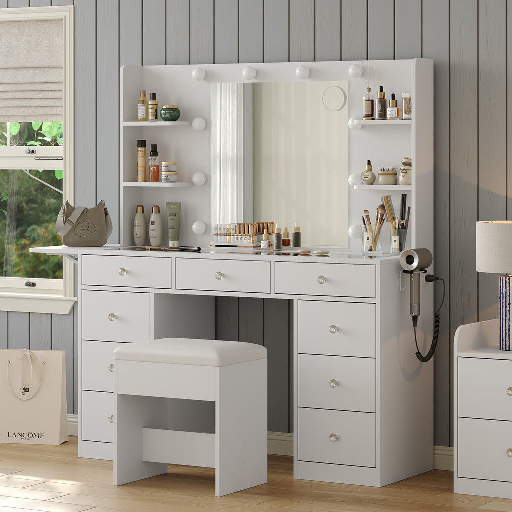 LED Mirror Vanity Desk with Charging Station
