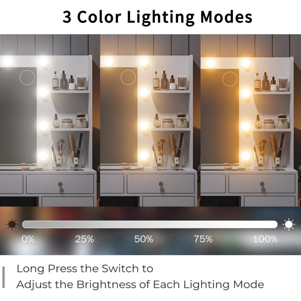 LED Mirror Vanity Desk with Charging Station