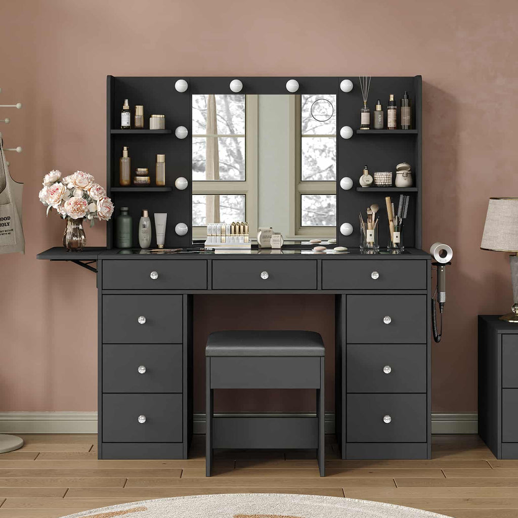 LED Mirror Vanity Desk with Charging Station