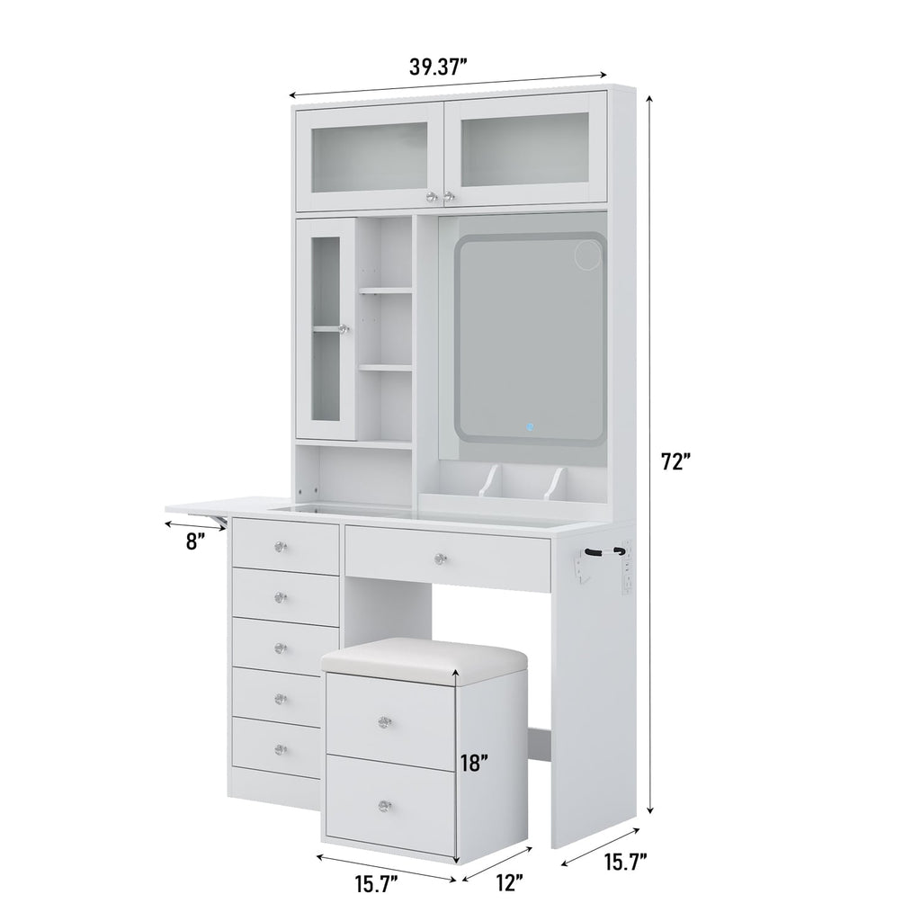 LED Mirror Vanity Desk with Stool White