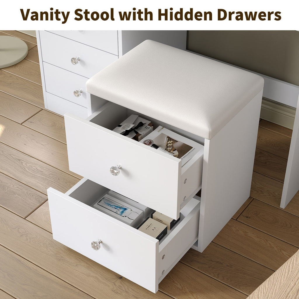 LED Mirror Vanity Desk with Stool White