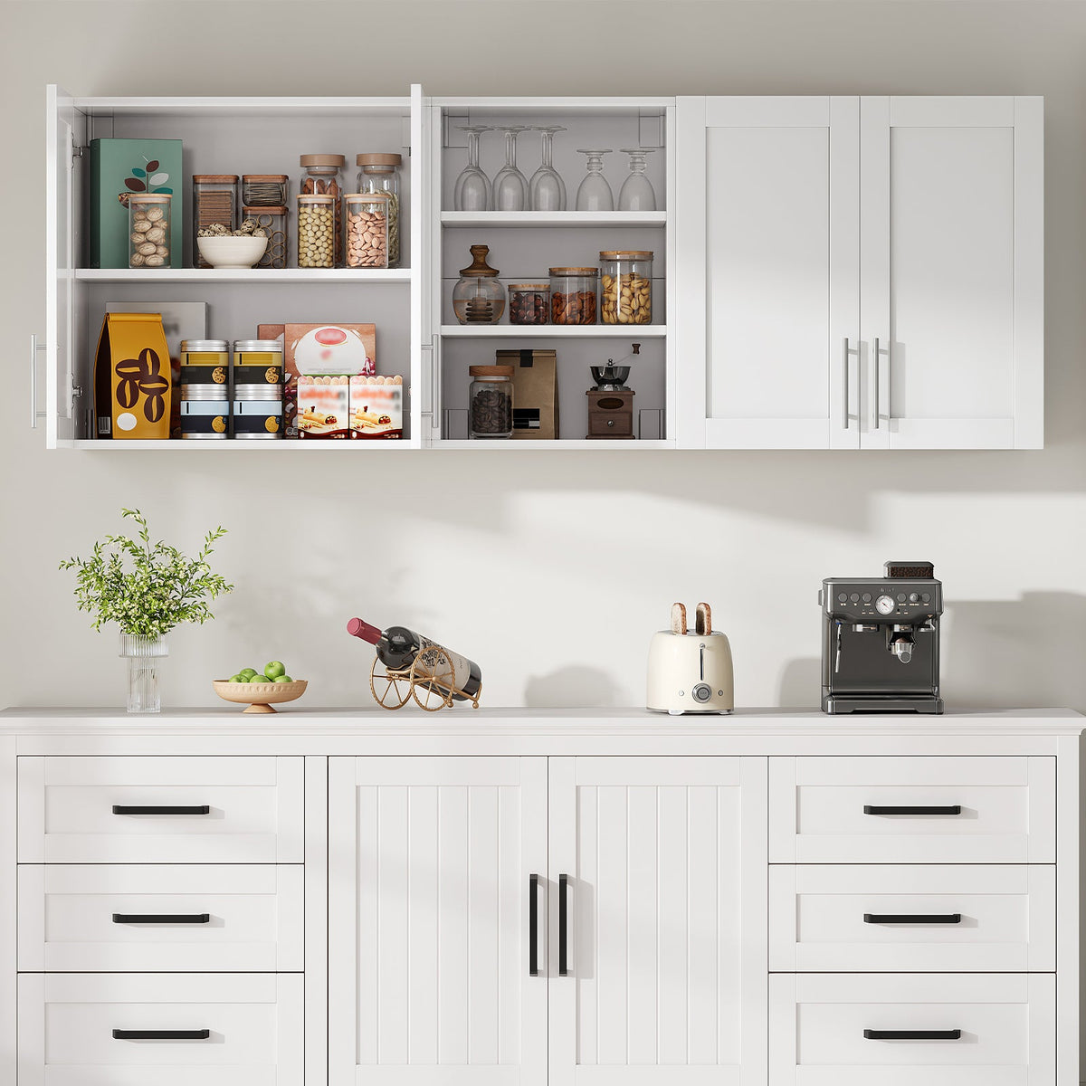 White Wall-Mounted Storage Cabinet with Doors & Adjustable Shelves, Wooden Laundry Room, Kitchen & Bathroom Cabinet - YanosakuUS-WC001-WE