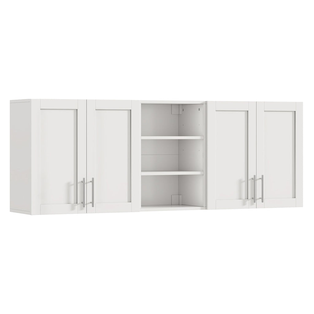 White Wall-Mounted Storage Cabinet with Doors & Adjustable Shelves, Wooden Laundry Room, Kitchen & Bathroom Cabinet - YanosakuUS-WC001-WE