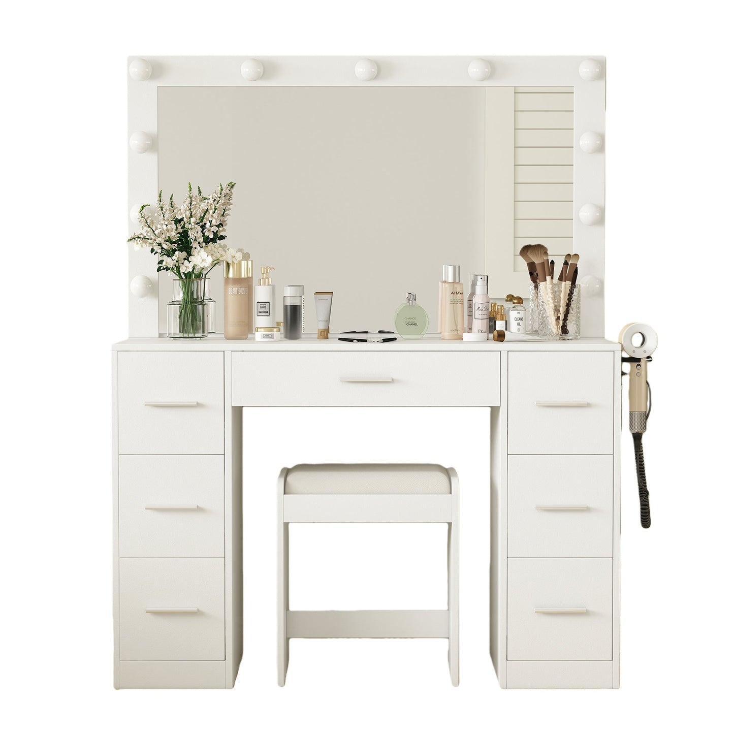 Vektaya US-VD005 Bedroom Makeup Vanity desk with LED Mirror,with 7 Drawers