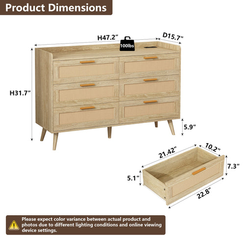Yanosaku 6 Drawer Dresser for Bedroom - Yanosaku SotreFurnitureDS002 - OAK