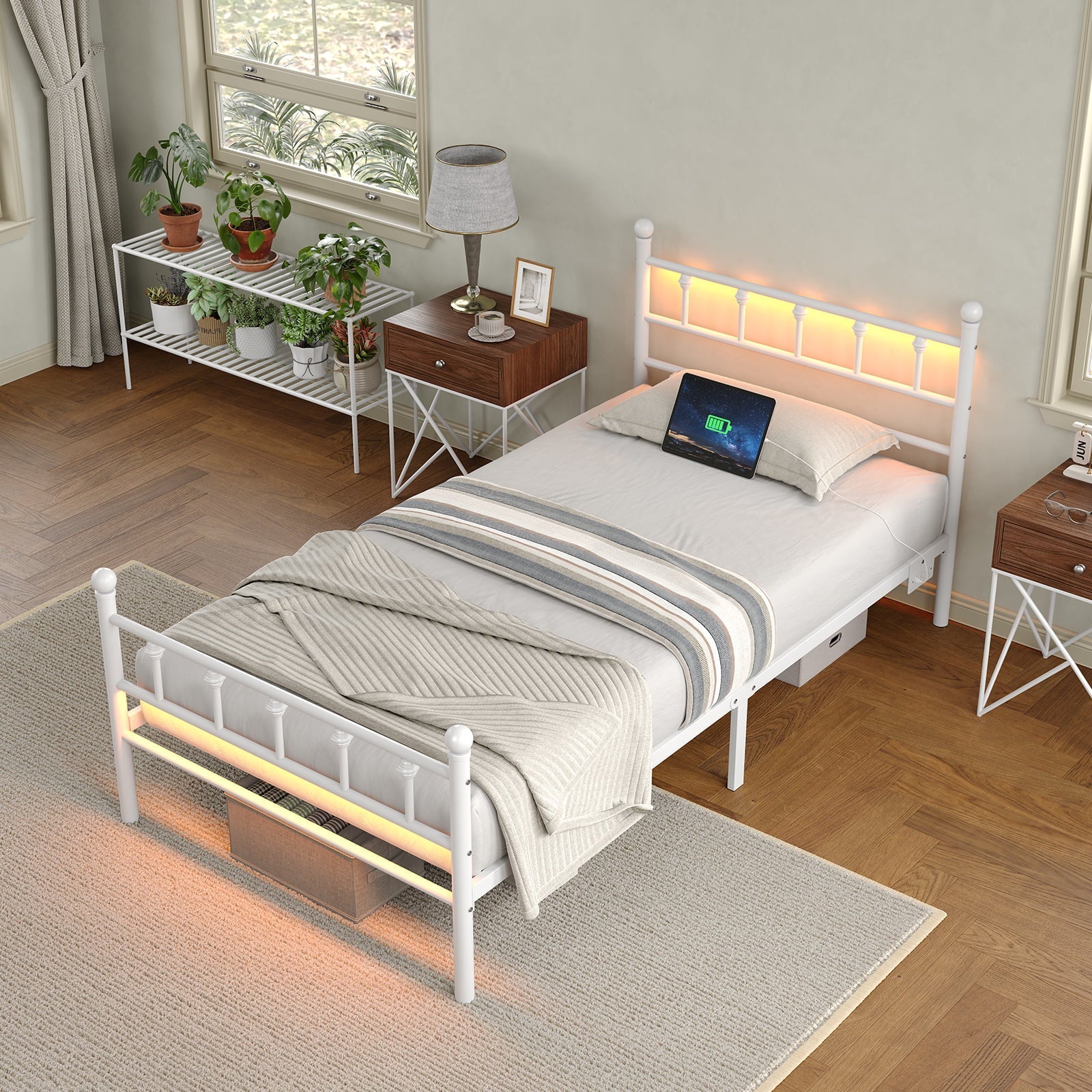 YANOSAKU BF005 - GR - F Twin Size Metal Bed Frame with LED Lights - Yanosaku SotreFurniture