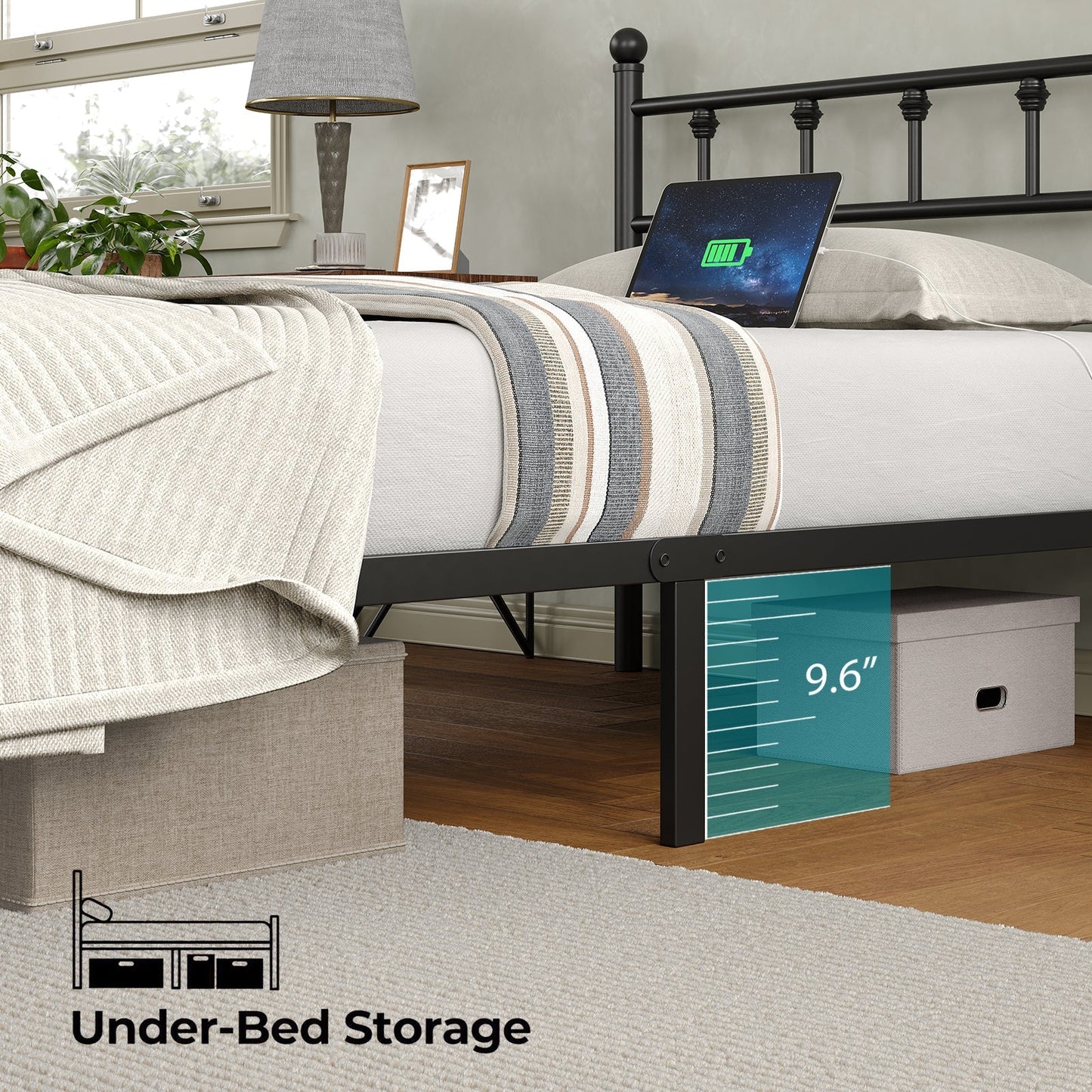 YANOSAKU BF005 - GR - F Twin Size Metal Bed Frame with LED Lights - Yanosaku SotreFurniture