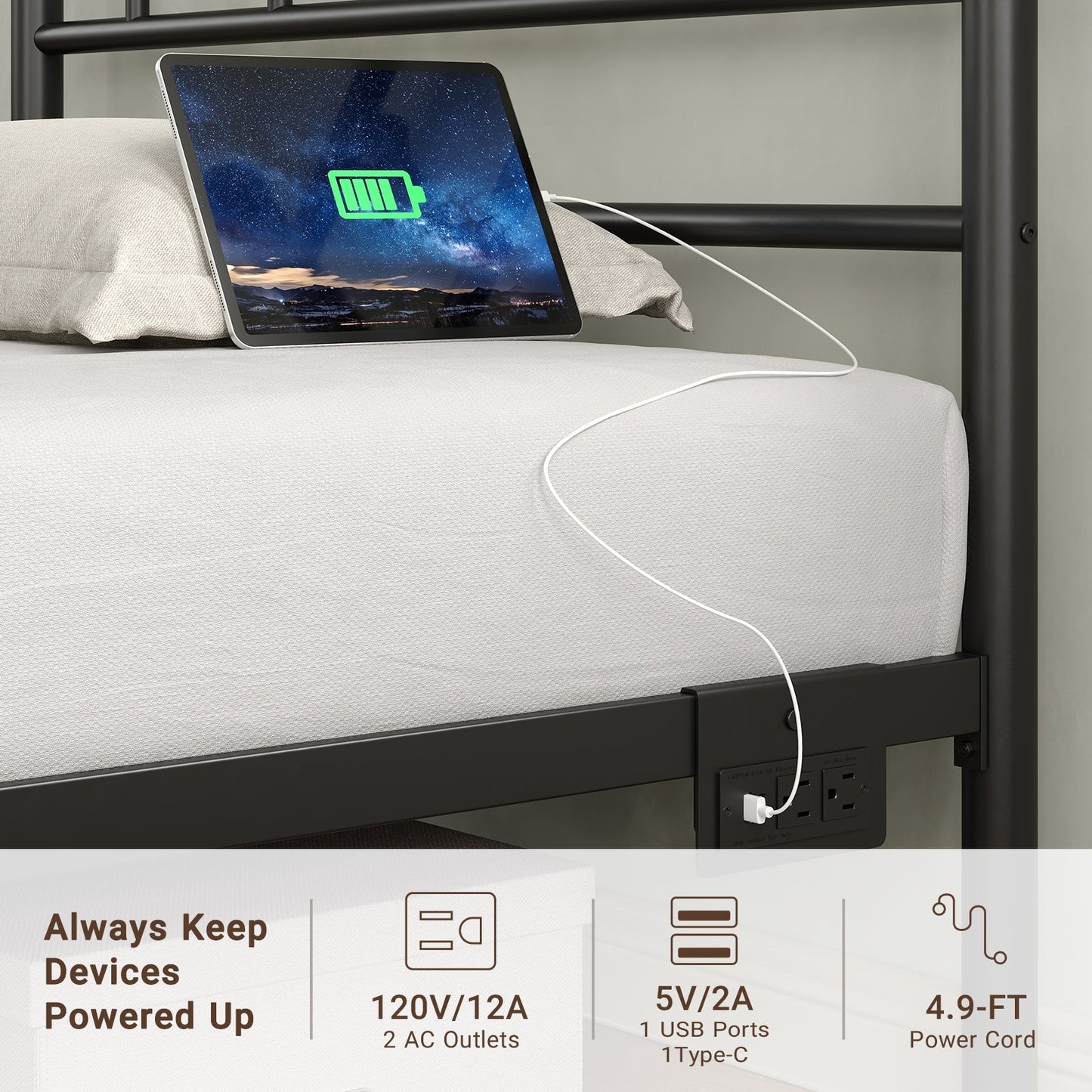 YANOSAKU BF005 - GR - F Twin Size Metal Bed Frame with LED Lights - Yanosaku SotreFurniture