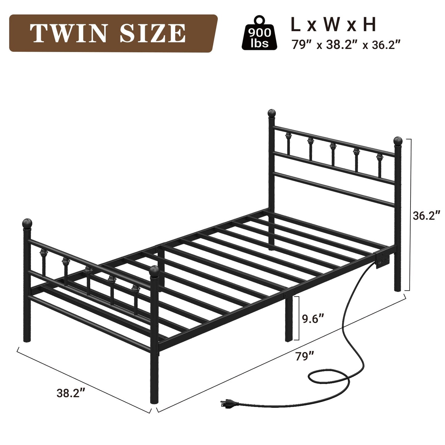 YANOSAKU BF005 - GR - F Twin Size Metal Bed Frame with LED Lights - Yanosaku SotreFurniture