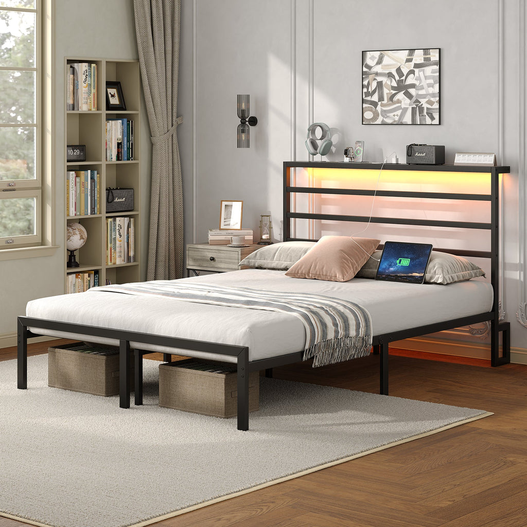 YANOSAKU BF006 - GR - F Full Size Metal Bed Frame with LED Lights - Yanosaku SotreFurnitureBF006 - GR - F