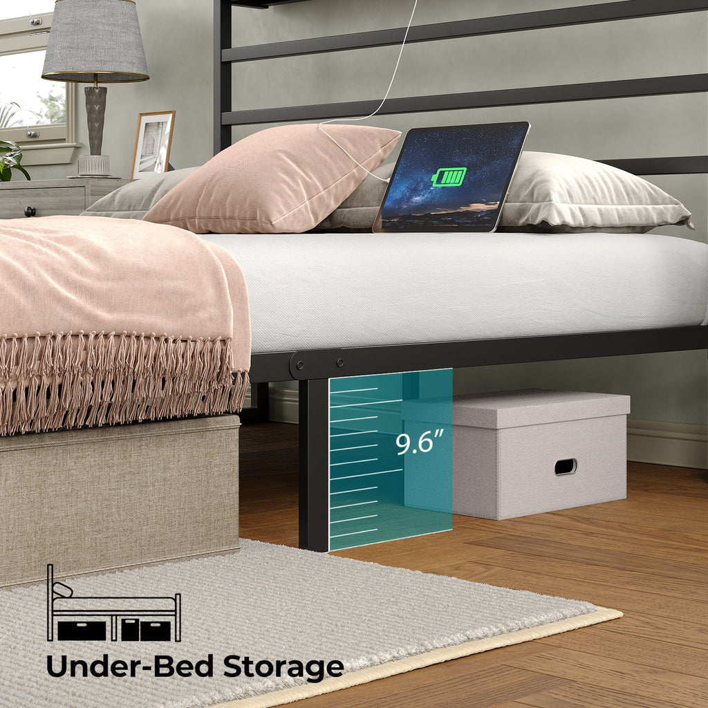 YANOSAKU BF006 - GR - F Full Size Metal Bed Frame with LED Lights - Yanosaku SotreFurnitureBF006 - GR - F