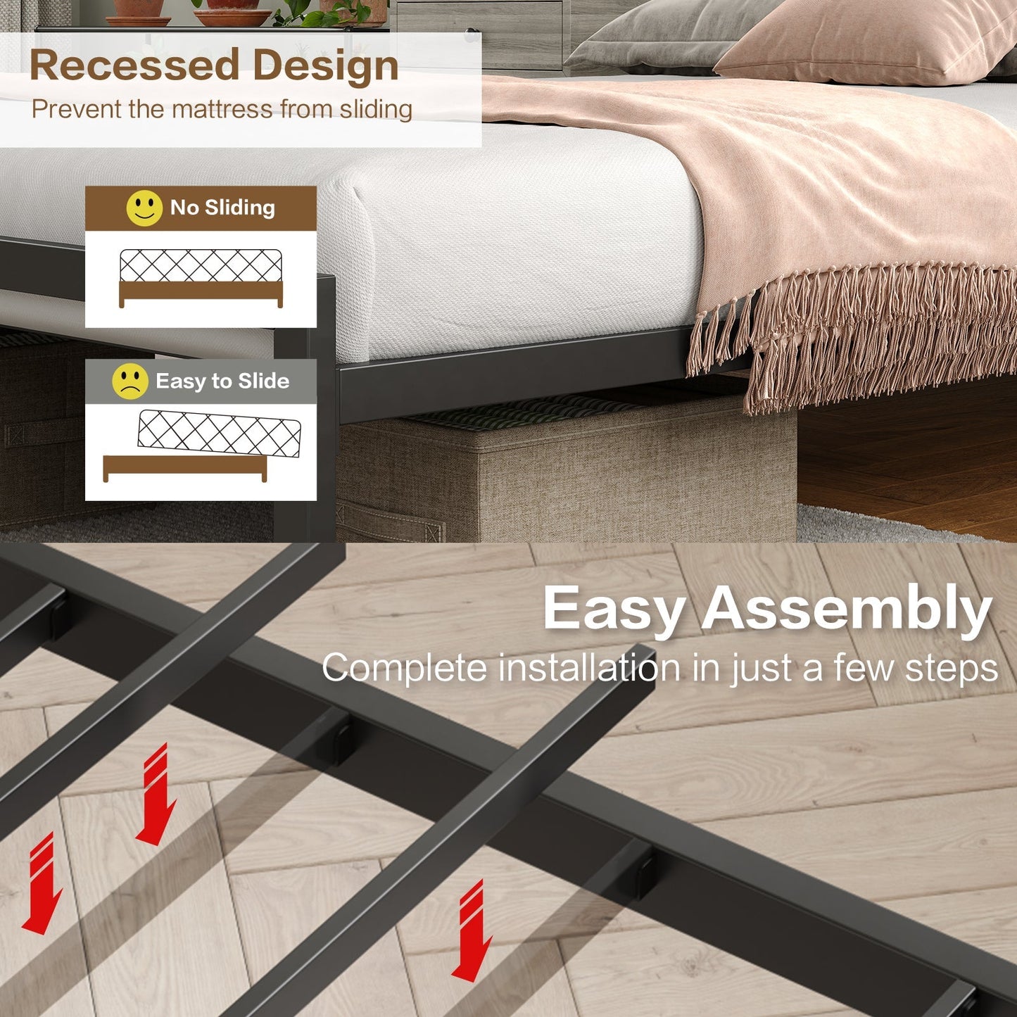 YANOSAKU BF006 - GR - F Full Size Metal Bed Frame with LED Lights - Yanosaku SotreFurnitureBF006 - GR - F