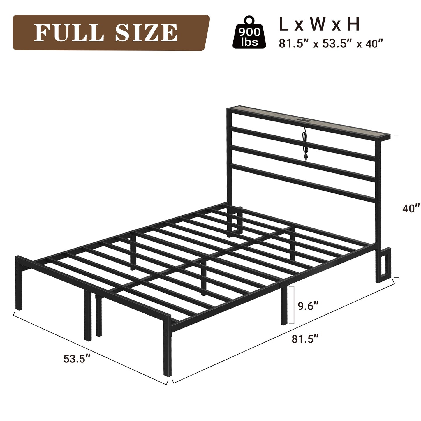 YANOSAKU BF006 - GR - F Full Size Metal Bed Frame with LED Lights - Yanosaku SotreFurnitureBF006 - GR - F
