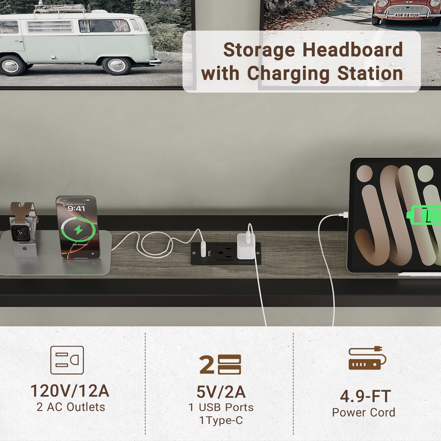Yanosaku BF006 - GR - T Twin Classic Metal Bed Frame with LED Lights & Charging - Yanosaku SotreFurnitureBF006 - GR - T