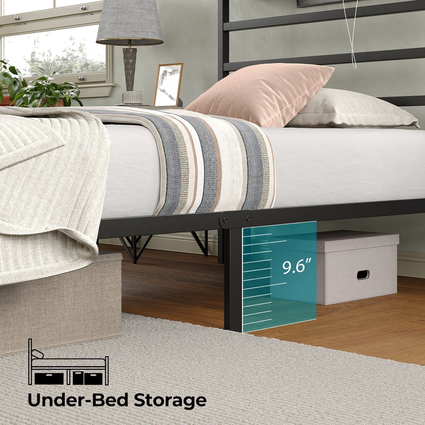 Yanosaku BF006 - GR - T Twin Classic Metal Bed Frame with LED Lights & Charging - Yanosaku SotreFurnitureBF006 - GR - T